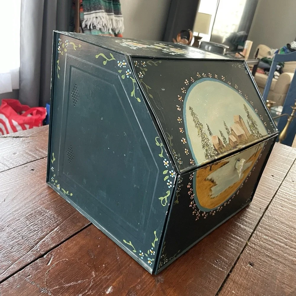 Vintage Ransburg Hand Painted Vented Bread Box W/ 2 Tiers Pie Safe PrimitiveUSA